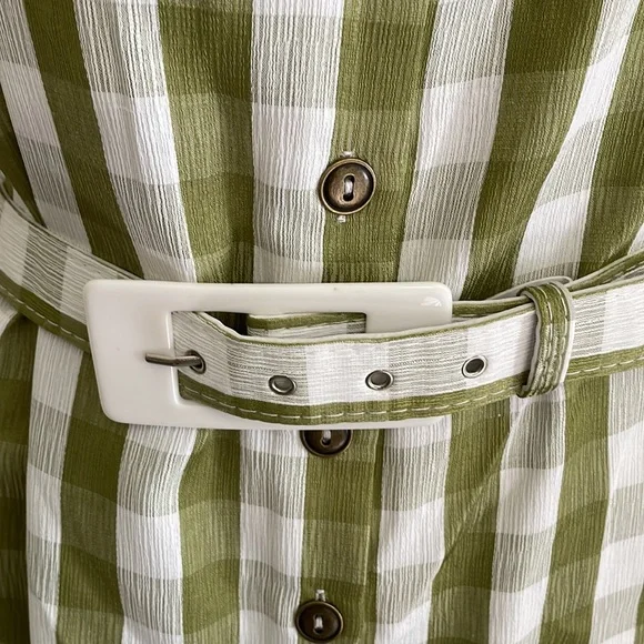 NWT ModCloth Past But Not Least Green Belted Gingham Dress SZ L - Picture 6 of 14